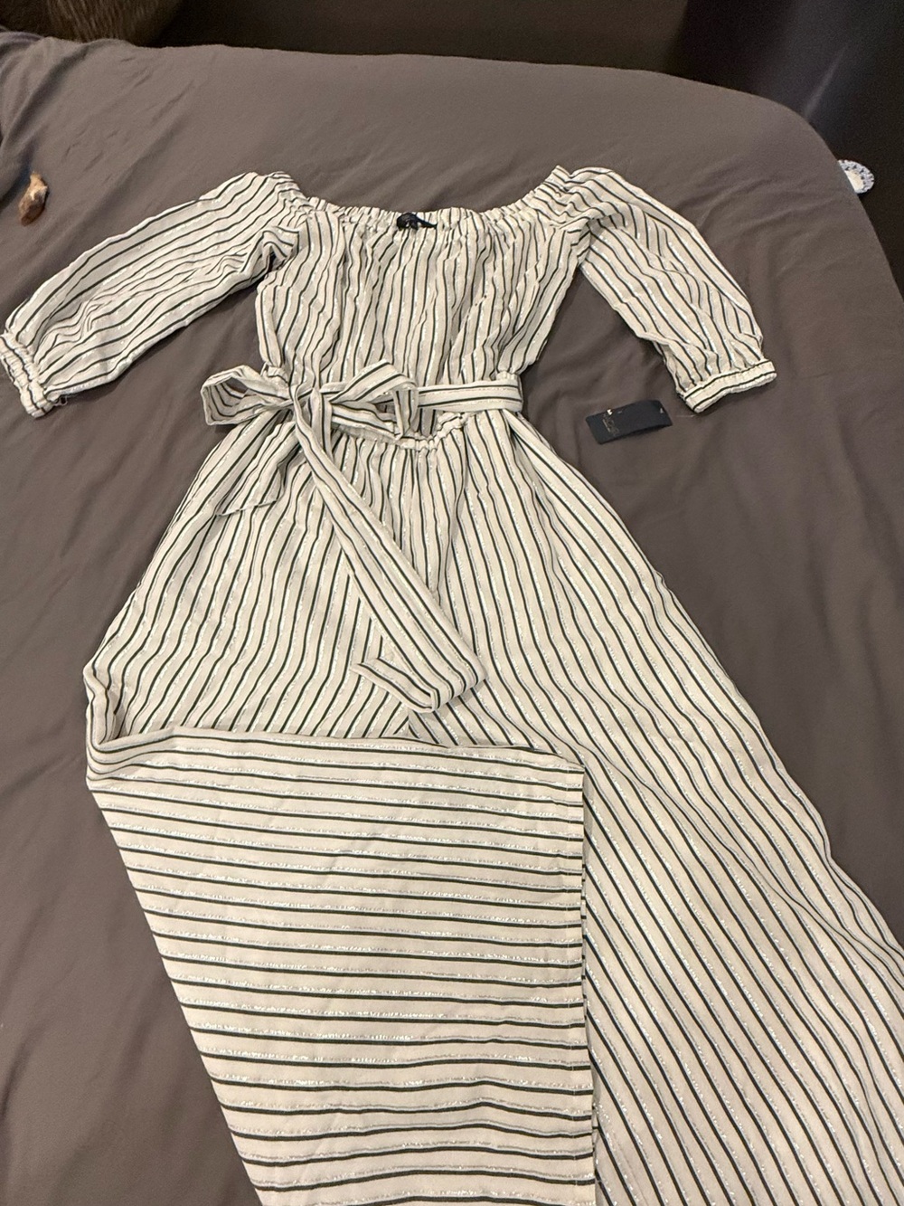 RACHEL Rachel Roy Off-Shoulder Striped Maxi Dress - White/Black